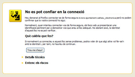 Captura d'avís de Mozilla Firefox